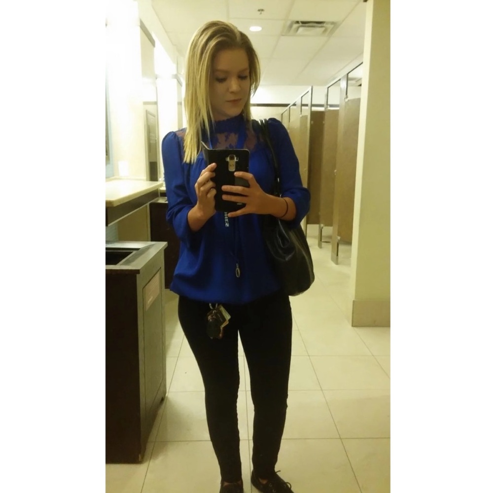 Business Casual Lace Blue Blouse